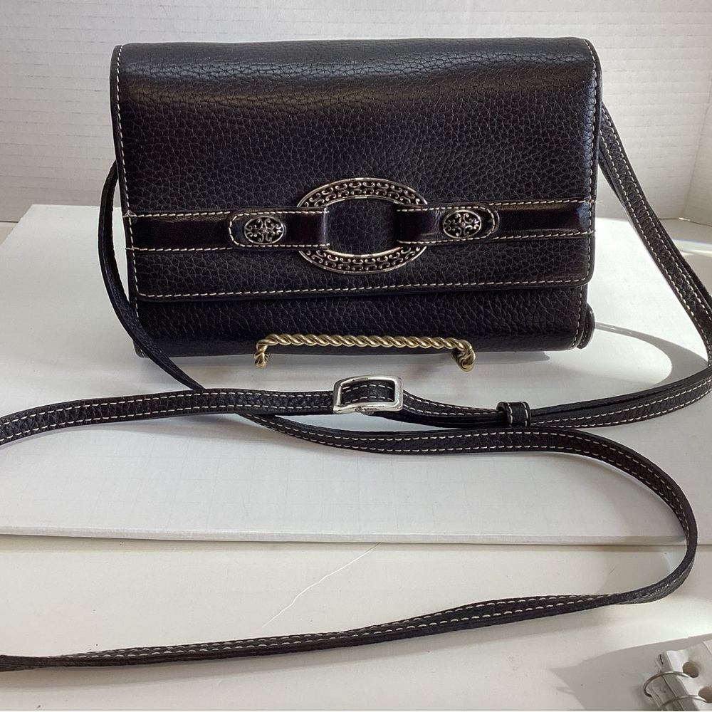 Brighton Black Leather Crossbody Bag / organizer. Removable strap. JS2